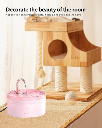 Cat Water Fountain with Tap Shape: 3.2L Cat Fountain for Cats - Super Quiet Water Pump - Filters Hair - Easy Disassembly - 6 Filters + 3 Foam Filters - Pink Cat Fountains for Drinking - PAWPICO