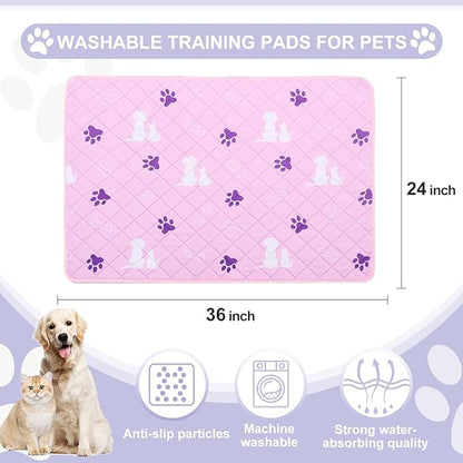 Washable Pee Pads for Dogs 2 Pack Non-Slip Reusable Puppy Pads 24x36 inch Reusable Pet Training Pads Puppy Pads Dog Training Pads with Fast Absorbent ,Waterproof Bed Pads,Dog Crate Pad - PAWPICO