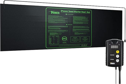 iPower GLHTMTCTRLHTMTL 48" x 20" Warm Hydroponic Seedling Heat Mat and Digital Thermostat Control Combo Set for Plant Germination, Black iPower