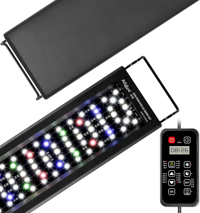 Advanced 7-Row LED Aquarium Light, Easy Setup Controller, Auto On Off Full Spectrum Fish Tank Light, 24/7 Lighting Cycle, 8 Colors, 10 Level Dimming, 26W for 18"-24" Freshwater Planted Tank Alidou