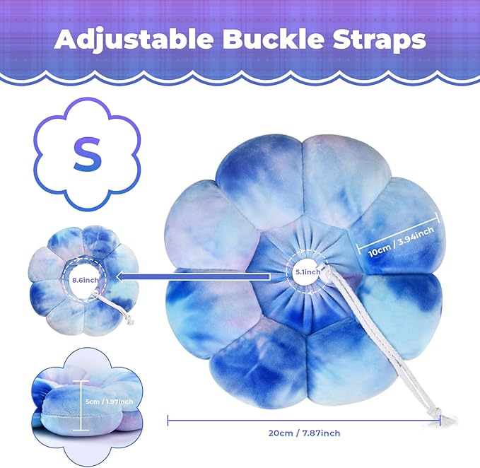 Flower Cat Cone, Uadonile Adjustable Cat Cone Collar, Soft Dog Elizabethan Collar Recovery E Collar After Surgery, Recovery E-Collar for Kittens/Puppies and Cats Recovery(Tie-dye Purple Blue, S) Uadonile