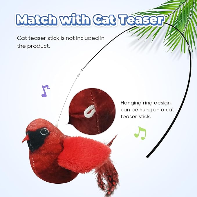 LEWISER Cat Toys Chirping Tit 2 Pcs with Catnip SilverVine, Suitable for Cat Wand Toys, Simulation Bird Design, Interactive Toys for Indoor Kitty Kitten Exercise, Red and Blue - PAWPICO
