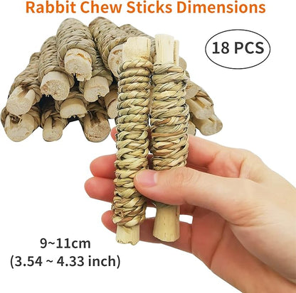 Fhiny 18 PCS Guinea Pig Chew Toys, Natural Seagrass Sweet Bamboo Molar Sticks for Teeth Bunny Chew Toys Cage Accessories for Rabbit Bunny Guinea Pig Chinchilla Hamster Fhiny