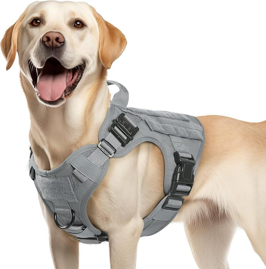 rabbitgoo Tactical Dog Harness Medium Sized, Heavy Duty Pet Harness with Handle, No-Pull Service Vest Medium Breed, Adjustable Military Dog Vest for Training Hunting Walking, Grey, M rabbitgoo