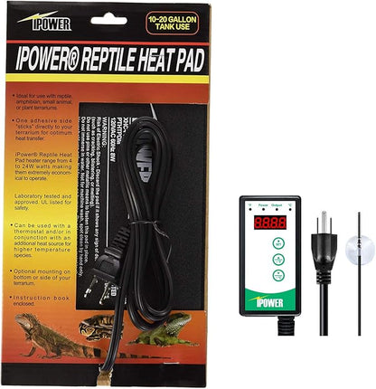 iPower PTHTPDCTRLV2HTPDM 6"x8" Reptile Heating Pad Under Tank Terrarium Heat Mat with Digital Thermostat Temperature Controller for Small Animals iPower