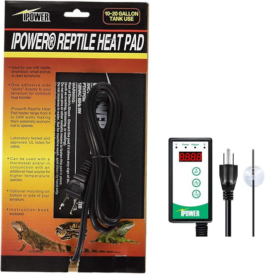 iPower PTHTPDCTRLV2HTPDM 6"x8" Reptile Heating Pad Under Tank Terrarium Heat Mat with Digital Thermostat Temperature Controller for Small Animals iPower