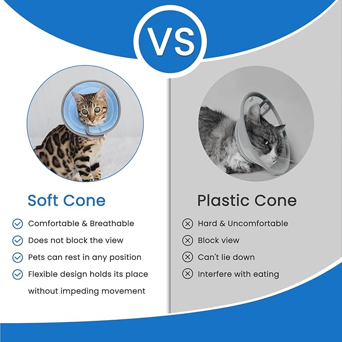 Cat Cone Collar Soft, Cat Recovery Collar Stop Licking After Surgery, Kitten Elizabethan Collar, Adjustable, Lightweight, Comfortable - Blue, S IDOGCHEW