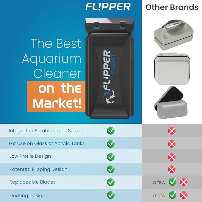 FL!PPER Flipper Cleaner Float - 2-in-1 Floating Magnetic Aquarium Glass Cleaner - Fish Tank Cleaner - Scrubber & Scraper Aquarium Cleaning Tools - Floating Fish Tank Cleaner, Standard FLPPER