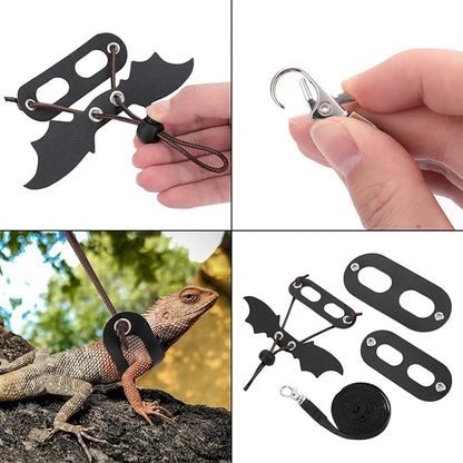 cobee Bearded Dragon Harness and Leash, 3 Pcs Adjustable Lizard Leashes, Soft Leather Reptile Lizard Leash with Cool Wings for Iguana Gecko Chameleon Amphibians Rat Small Pet Animals PAWPICO