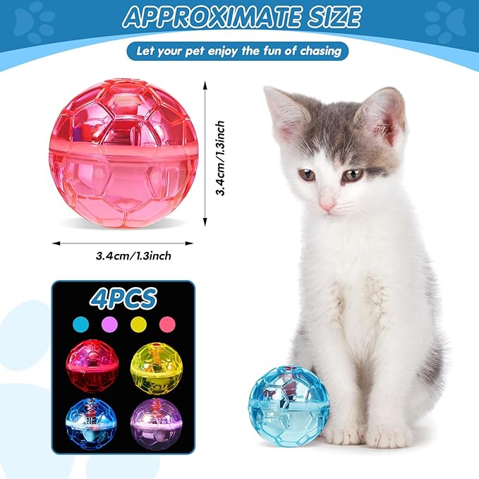 Frienda 4 Pieces Ghost Hunting Cat Ball Motion Light Up Cat Balls LED Motion Activated Cat Ball Motion Light Up Cat Dog Interactive Toys Pet Glowing Mini Running Exercise Ball Toys (Bright Color) - PAWPICO