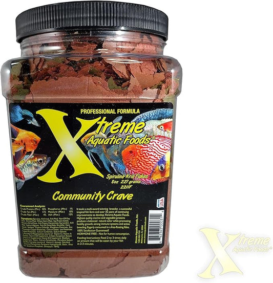 Xtreme Community Crave Flake - Krill & Spirulina Blend for Vibrant Colors, Immune Support and Digestive Health, Tropical & Freshwater Fish Nutrition – Premium Community Aquarium Food (8oz) XtremeAquaticFoods