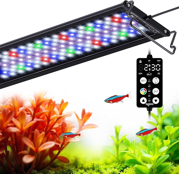 Aquarium Plant Light, 24/7 Programmable, Power-Off Memory, 7-Row LED 18-24in SEAOURA Full Spectrum Fish Tank Lights, 8 Colors, 20 Brightness Dimmable, Day & Night Cycle, Adjustable Bracket SEAOURA
