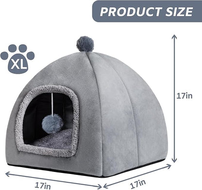 Cat Bed Cave for Indoor, Suitable for Cat Dome Bed, Hideaway Bed for Indoor Cats with Removable Mattress for Kittens.Cat Tent House for Dual Use (XL:17"x17") - PAWPICO