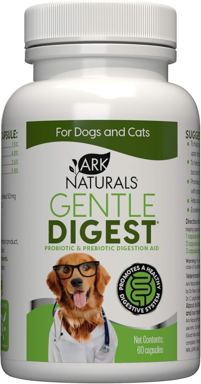 Ark Naturals Gentle Digest Capsules, Vet Recommended Prebiotics and Probiotics to Support Intestinal Balance and Immune System Health in Dogs and Cats, Natural Ingredients, 60 Count ARKNATURALS