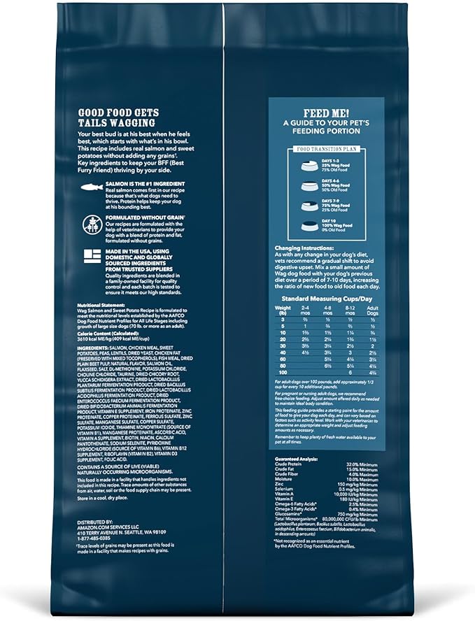 Amazon Brand - Wag Dry Dog Food Salmon & Sweet Potato, Grain Free 4 lb Bag - PAWPICO