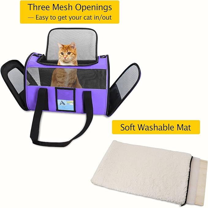 Refrze Pet Carrier Airline Approved, Cat Carriers for Medium Cats Small Cats, Soft Dog Carriers for Small Dogs Medium Dogs, TSA Approved Pet Carrier for Cats Dogs of 15 Lbs, Puppy Carrier,Purple - PAWPICO