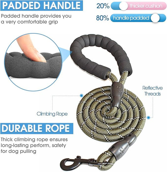 BAAPET 2/4/5/6 FT Dog Leash with Comfortable Padded Handle and Highly Reflective Threads for Small Medium and Large Dogs (5FT-1/2'', Olive Green) BAAPET
