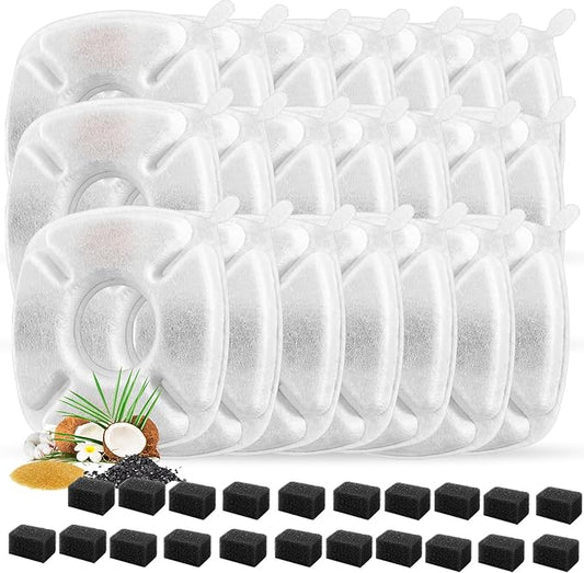 42 Pcs Cat Water Fountain Replacement Filters-21 Pack Water Fountain Filters 21 Pack Pre-Filter Sponges, Pet Fountain Replacement Filters Fit for 95oz/2.8L Cat Pet Fountain - PAWPICO