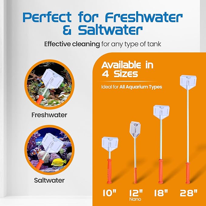 Flipper Platinum Aquarium Algae Scraper (12", Nano) - Aquarium Glass Cleaner Tool with Serrated Blade - Algae Remover for Fish Tank Scraper for Glass Aquariums and Acrylic Tanks FLPPER