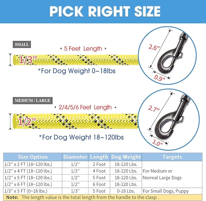 BAAPET 2/4/5/6 FT Dog Leash with Comfortable Padded Handle and Highly Reflective Threads for Small Medium and Large Dogs (6FT-1/2'', Yellow) - PAWPICO
