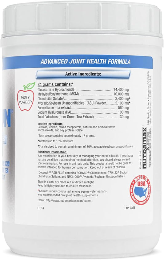 Nutramax Cosequin ASU Joint Health Supplement for Horses - Powder with Glucosamine, Chondroitin, MSM, ASU, Green Tea Extract, and Hyaluronic Acid, 1050 Grams NutramaxLaboratories