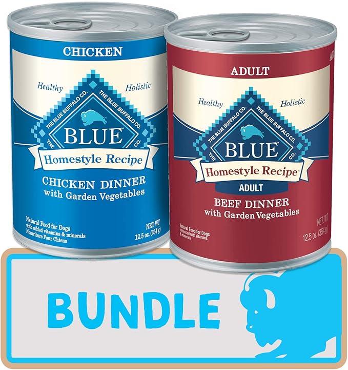 Blue Buffalo Homestyle Recipe Natural Adult Wet Dog Food Variety Pack, Chicken & Beef 12.5 oz cans (24 Count- 12 of Each Flavor) - PAWPICO