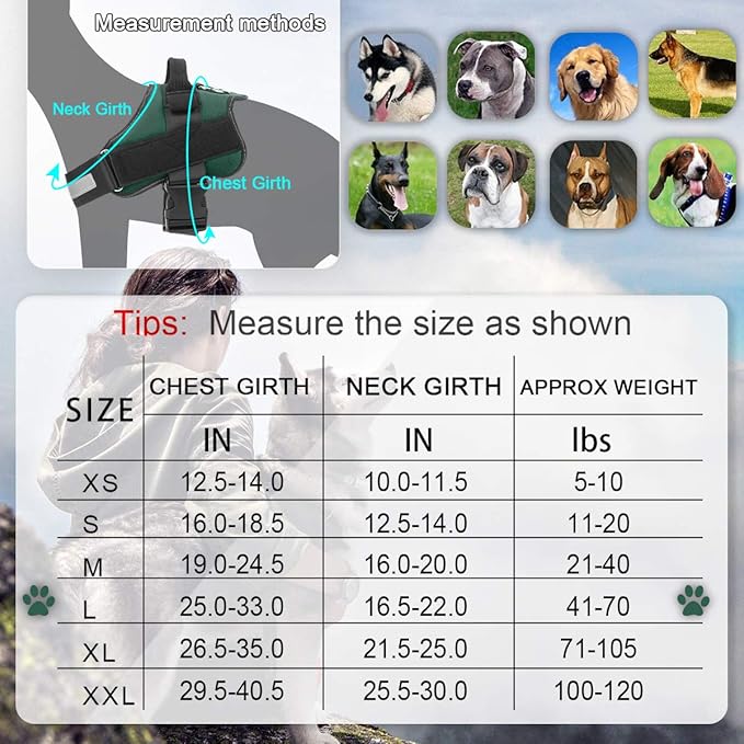 Bolux Dog Harness, No-Pull Reflective Dog Vest, Breathable Adjustable Pet Harness with Handle for Outdoor Walking - No More Pulling, Tugging or Choking (Dark Green, L) Bolux