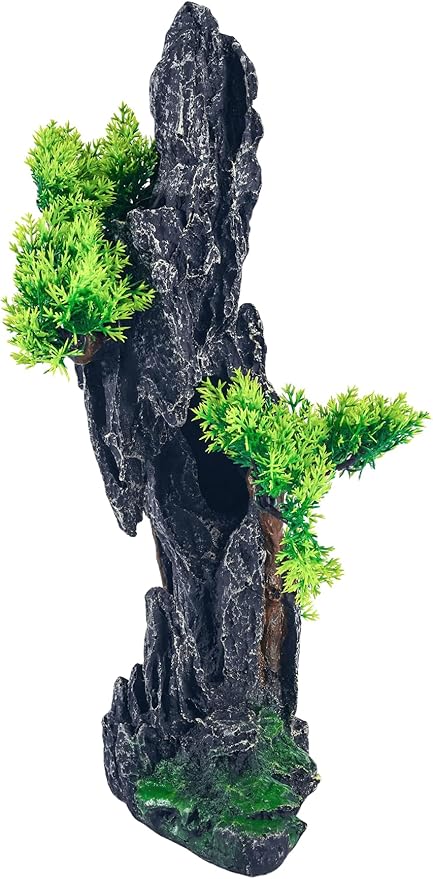 Large Fish Tank Decorations - Mountain View Aquarium Ornament with Tree House Cave Bridge,Mountain E SiissaPeksid