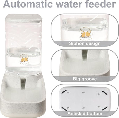 ELEVON Automatic Dog Cat Gravity Food and Water Dispenser Set with Pet Food Bowl for Small Large Pets Puppy Kitten Rabbit Large Capacity(White & Gray, 3.8L) - PAWPICO