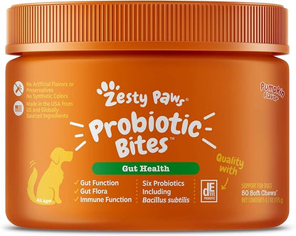 Zesty Paws Probiotics for Dogs - Digestive Enzymes for Gut Flora, Digestive Health, Diarrhea & Bowel Support - Clinically Studied DE111 - Dog Supplement Soft Chew for Pet Immune System - 50 Count ZestyPaws