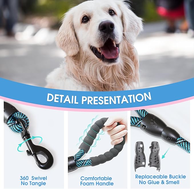 BAAPET 2/4/5/6 FT Dog Leash with Comfortable Padded Handle and Highly Reflective Threads for Small Medium and Large Dogs (5FT-1/2'', Black Blue) - PAWPICO