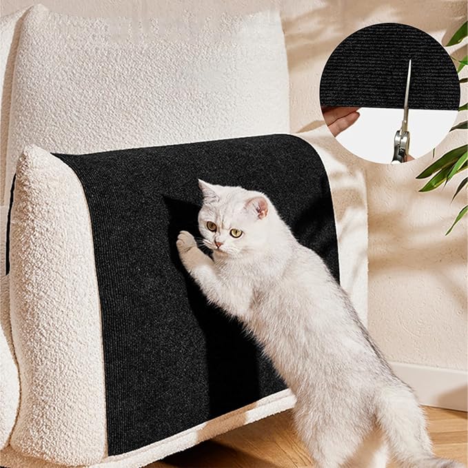 Cat Scratch Furniture Protector Pads with Self-adhesive Backing, 98.5"X15.8" Black Randomly Cutting Trimmable Cat Scratch Carpet Mat Post Tree Shelves Cover Replacement for Sofa,Wall,Couch,Door,Corner - PAWPICO