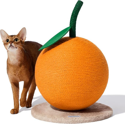 VETRESKA Orange Cat Scratching Post, Cute Cat Scratcher with Sisal Rope, Vertical Cat Scratch Post for Indoor Cat and Kitten, Cat Scratching Ball - PAWPICO