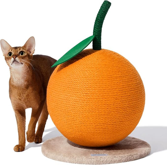 VETRESKA Orange Cat Scratching Post, Cute Cat Scratcher with Sisal Rope, Vertical Cat Scratch Post for Indoor Cat and Kitten, Cat Scratching Ball - PAWPICO