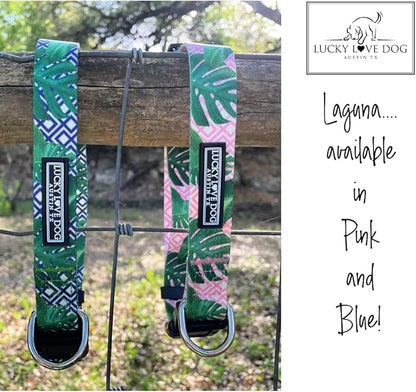 Lucky Love Dog, Tropical Matching Dog Collar & Leash Set, Soft & Comfy, Vivid Pink Color Collar and Leash for Female Male Dogs - (Large, Laguna Combo) LuckyLoveDog