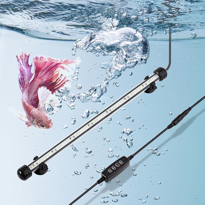 8W 15inch Submersible Aquarium Light Underwater Fish Tank Light LED Aquarium Light Bar with Timer Auto On/Off and Dimmer Adjustable Brightness, 1 Yr Warranty DaToo