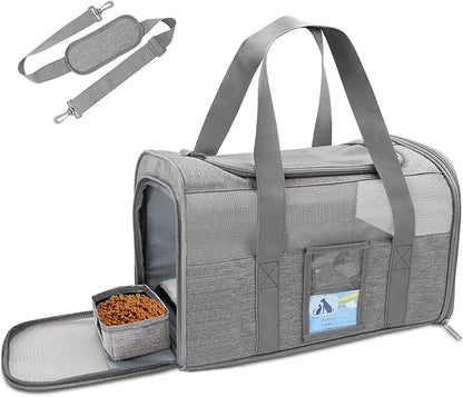 Refrze Cat Carrier for Large Cats 20 lbs, Medium Cats Under 25 lbs, Dog Carriers for Small Dogs, Soft Travel Pet Carrier for 2 Cats Small Dogs, Grey - PAWPICO
