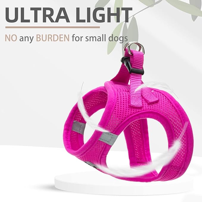PUPTECK Adjustable Dog Harness Collar and Leash Set Step in No Pull Pet Harness for Small Medium Dogs Puppy and Cats Outdoor Walking Running, Soft Mesh Padded Reflective Vest Harnesses, Solid Pink XXS PUPTECK
