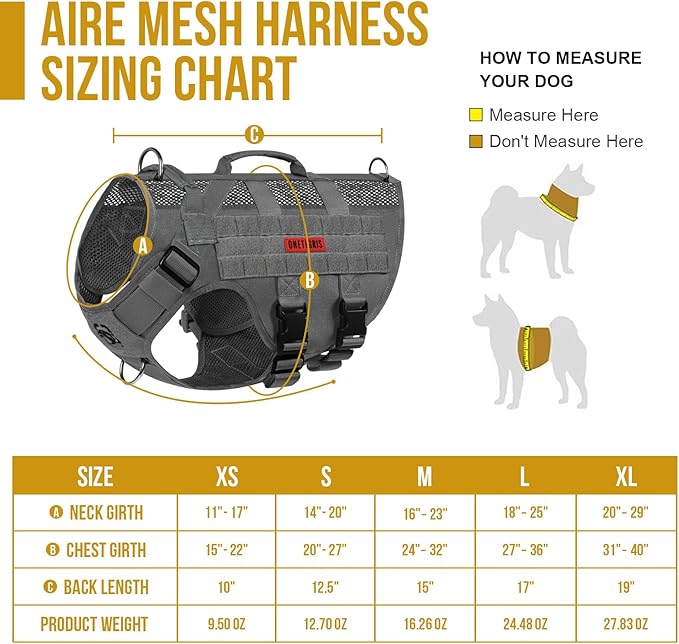 OneTigris Tactical Dog Harness for Medium Dog No Pull Breathable Military Dog Molle Vests with Handles, Service Dog Vest Harness for Walking Hiking Training OneTigris