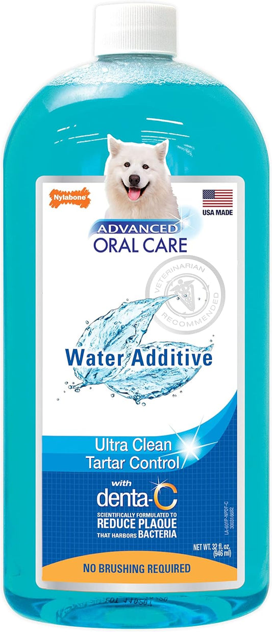 Nylabone Advanced Oral Care Dog Water Additive for Dental Care - Liquid Tartar Remover - Dog Breath Freshener & Teeth-Cleaning Liquid (32 oz.) Nylabone