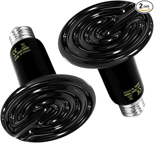 Simple Deluxe 100W 2-Pack Ceramic Heat Emitter Reptile Heat Lamp Bulb No Light Emitting Brooder Coop Heater for Amphibian Pet & Incubating Chicken, Black SimpleDeluxe