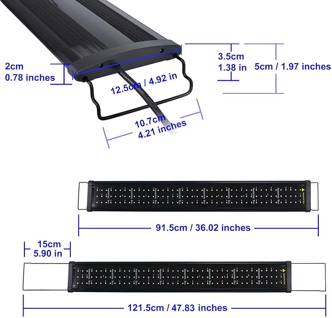 KZKR Aquarium Hood Lighting Fish Tank Light 36 inch - 46 inch for Freshwater and Saltwater Blue and White Light 90cm - 115cm KZKR