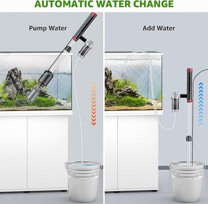 24W Aquarium Vacuum Gravel Cleaner: Electric Fish Tank Cleaner Vacuum with Strong Suction for Automatic Water Change, Algae Cleaner Sand Wash Water Shower and Water Circulation, Timed Off Suness