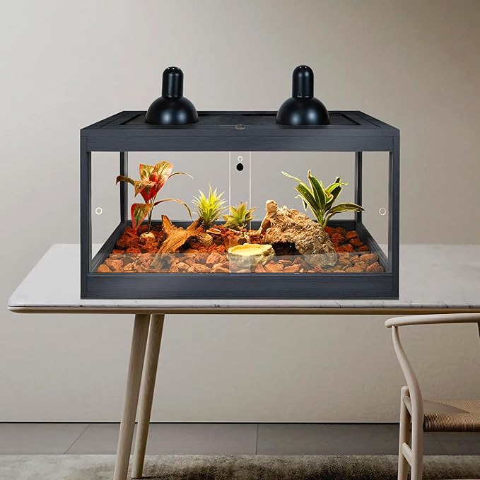 Bearded Dragon Tank 28 Gallon, Lizard Tank, Reptile Tank with Metal Mesh Roof Door, Snake Tank with Lock Design, 24" Long, Black PROLEE