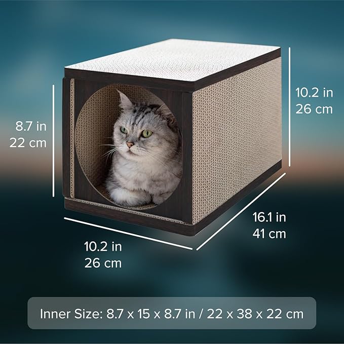 Cat Scratcher Tunnel, Cardboard cat House, Scratching Post for Indoor Cats, 360 Degree Comfort, Durable Design, Odor-Free, Easy Assembly, Perfect for Playful Kittens and Adult Cats, Espresso - PAWPICO