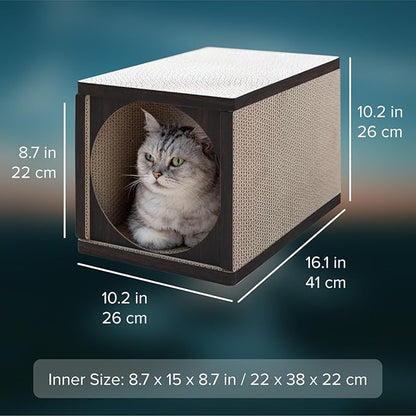 Cat Scratcher Tunnel, Cardboard cat House, Scratching Post for Indoor Cats, 360 Degree Comfort, Durable Design, Odor-Free, Easy Assembly, Perfect for Playful Kittens and Adult Cats, Espresso - PAWPICO