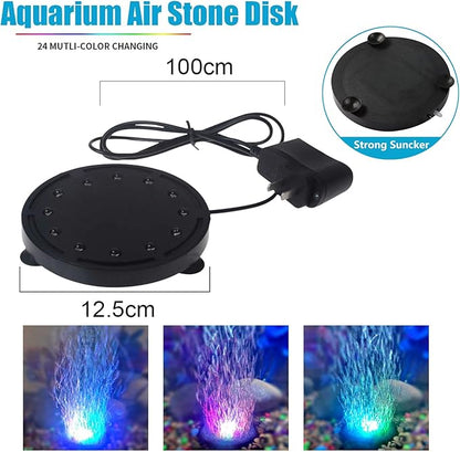 5 inch 12LEDs Aquarium Air Bubble Light, Multi-Colored Submersible Fish Tank Air Stone Disk Lamp Underwater Bubbler Light for Fish Tanks and Fish Ponds LEDGLE