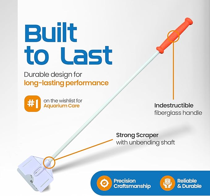 FL!PPER Flipper Platinum Aquarium Algae Scraper (18” Rigid Shaft) - Aquarium Glass Cleaner Tool with Serrated Blade - Algae Remover for Fish Tank Scraper for Glass Aquariums and Acrylic Tanks FLPPER