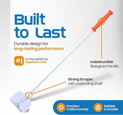 FL!PPER Flipper Platinum Aquarium Algae Scraper (18” Rigid Shaft) - Aquarium Glass Cleaner Tool with Serrated Blade - Algae Remover for Fish Tank Scraper for Glass Aquariums and Acrylic Tanks FLPPER