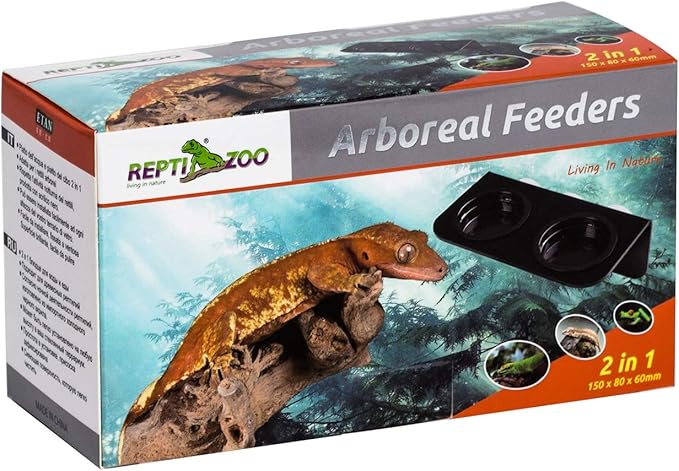 REPTI ZOO Reptile Water Bowl Double Grid Gecko Food Dish Feeder Detachable Suction Cup Reptile Feeding Dish Feeder with 6 Pcs Cups Dish Bowls for Pet Food and Water Feeding REPTIZOO